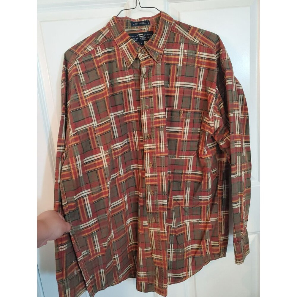 Lee Authentic Clothing Dress Shirt Men's Large Button Up w/pockets red, brown